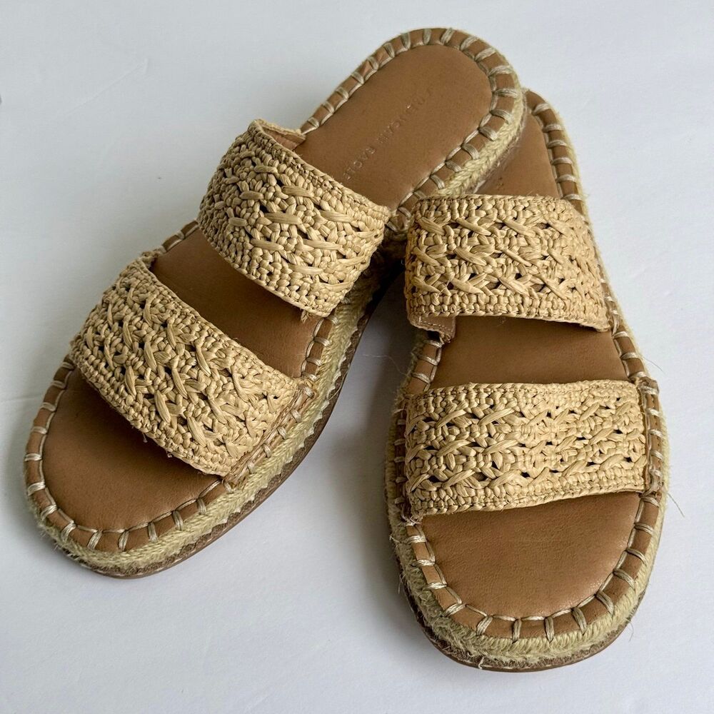 American Eagle Women's 6 Raffia Espadrille Slip On Slide Sandal Boho Beige Tan